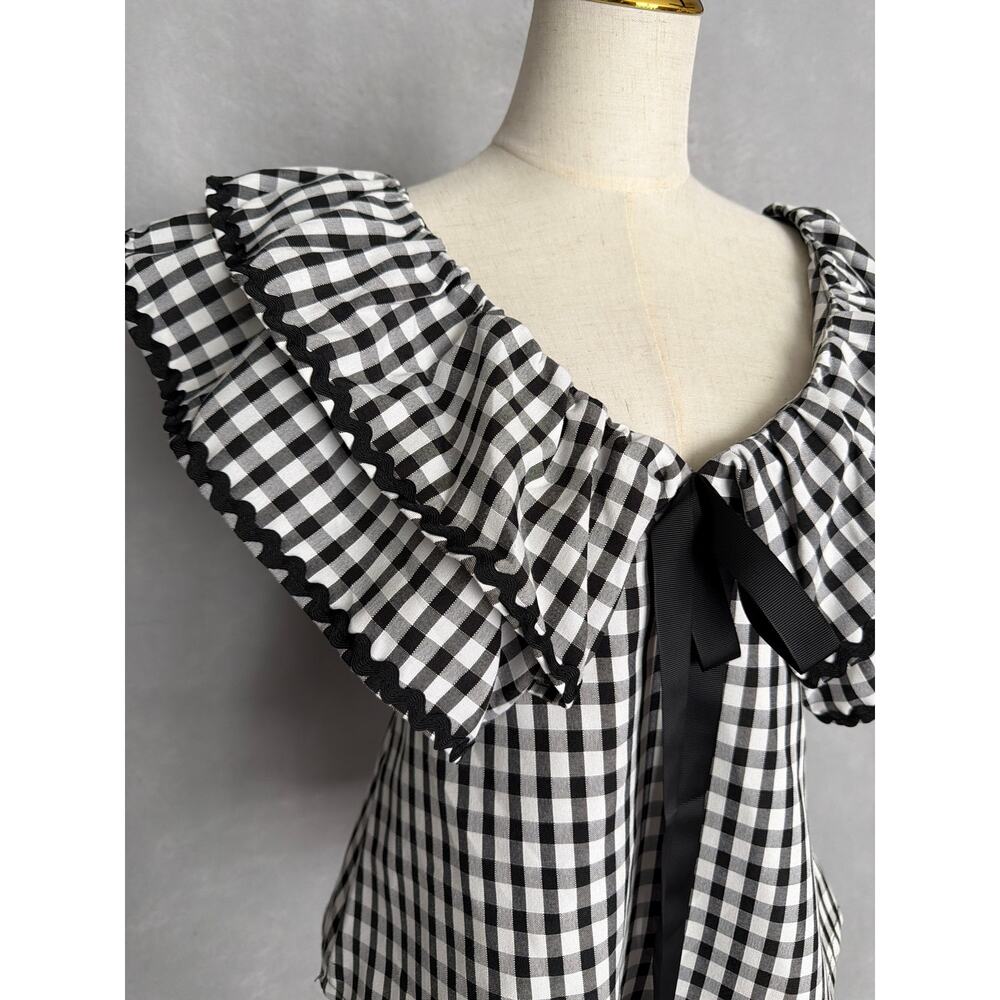 Sugarlips Gingham Top Exaggerated Collar with Bow Women's Medium NEW - Picture 2 of 11